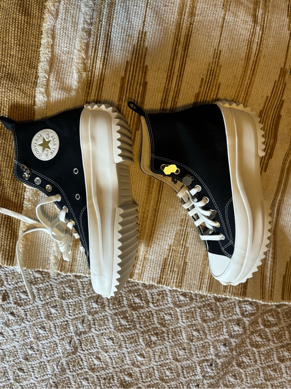 Converse Black and White High-Top Sneakers with Message Tongue